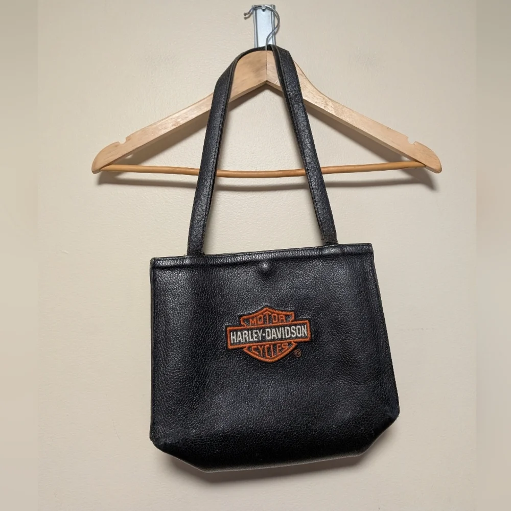 Harley-Davidson Black Leather Tote Bag Embroidered patch Logo